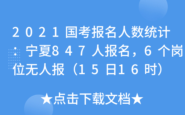 2021国考报名人数统计：宁夏847人报名，6个岗位无人报（15日16时）