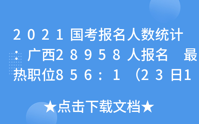 2021国考报名人数统计：广西28958人报名 最热职位856:1（23日16时）