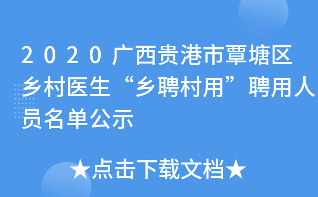 2020广西贵港市覃塘区乡村医生“乡聘村用”聘用人员名单公示