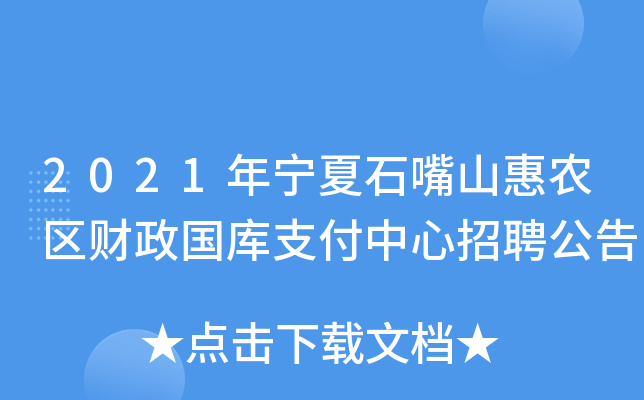 2021年宁夏石嘴山惠农区财政国库支付中心招聘公告