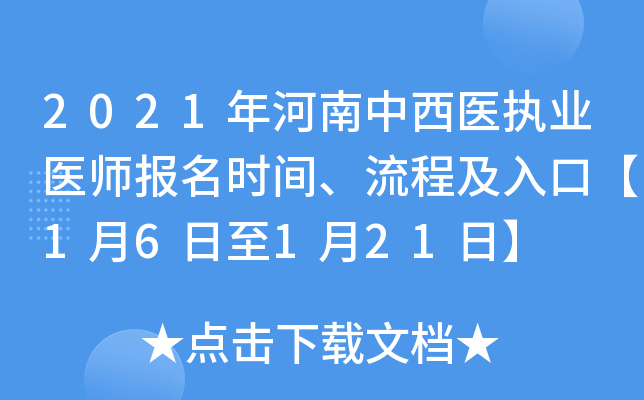 2021年河南中西医执业医师报名时间、流程及入口【1月6日至1月21日】