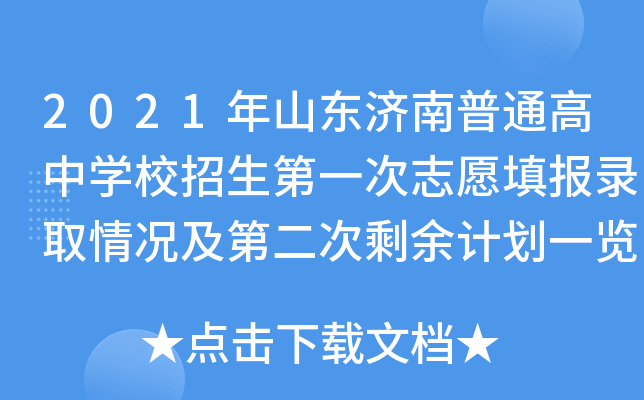 2021年山东济南普通高中学校招生第一次志愿填报录取情况及第二次剩余计划一览表