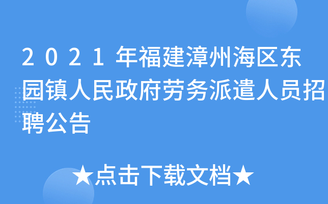 2021年福建漳州海区东园镇人民政府劳务派遣人员招聘公告