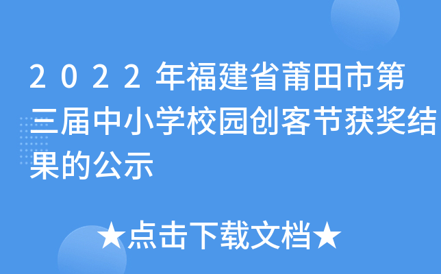 2022年福建省莆田市第三届中小开云kaiyun(中国)校园创客节获奖结果的公示