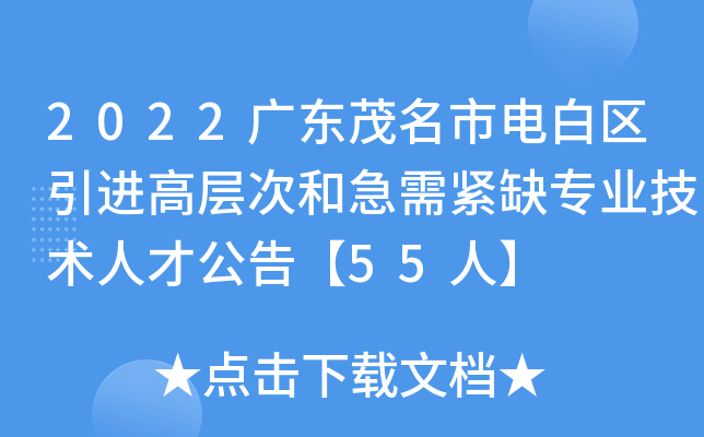 2022广东茂名市电白区引进高层次和急需紧缺专业技术人才公告【55人】