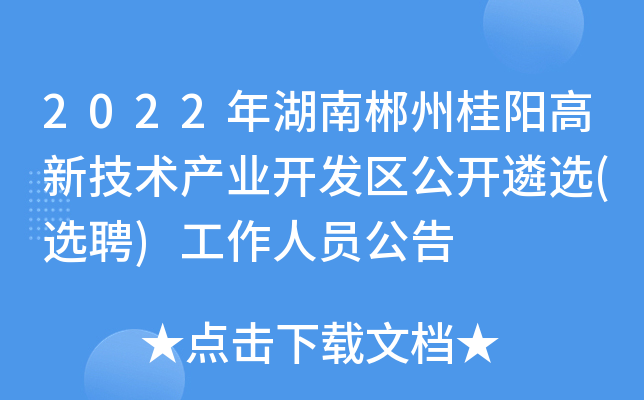 2022年湖南郴州桂阳高新技术产业开发区公开遴选(选聘)工作人员公告