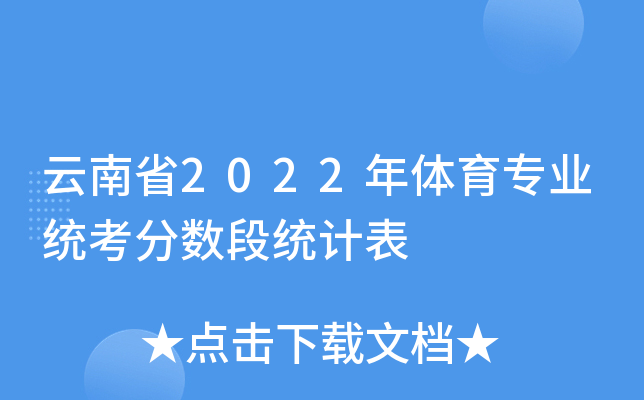 云南省2022年体育专业统考分数段统计表