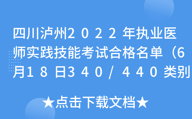 四川泸州2022年执业医师实践技能考试合格名单（6月18日340/440类别考试考生）