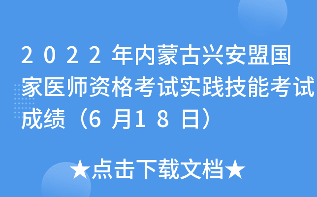 2022年内蒙古兴安盟国家医师资格考试实践技能考试成绩（6月18日）