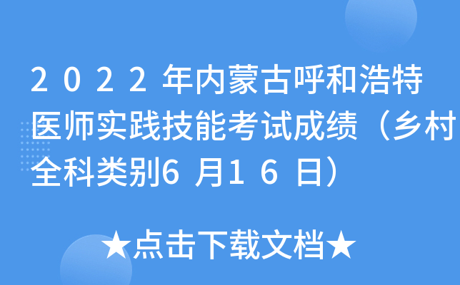2022年内蒙古呼和浩特医师实践技能考试成绩（乡村全科类别6月16日）