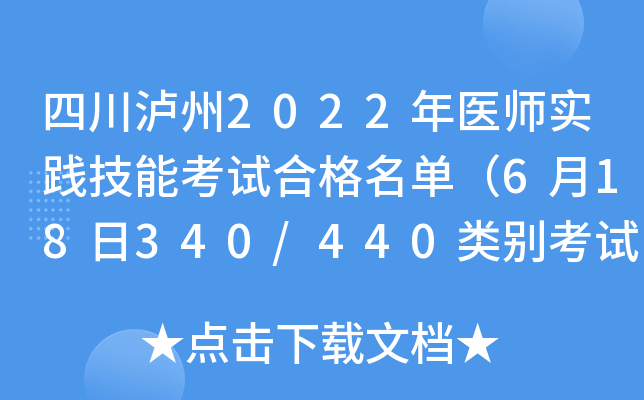 四川泸州2022年医师实践技能考试合格名单（6月18日340/440类别考试考生）