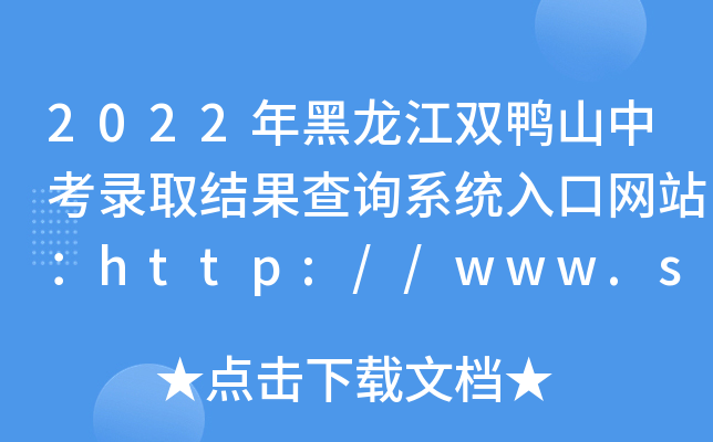 2022年黑龙江双鸭山中考录取结果查询系统入口网站：http://www.shuangyashan.gov.cn/