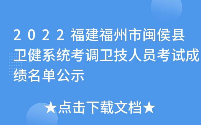 2022福建福州市闽侯县卫健系统考调卫技人员考试成绩名单公示