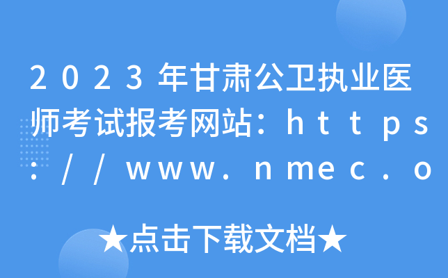 2023年甘肃公卫执业医师考试报考网站：https://www.nmec.org.cn/