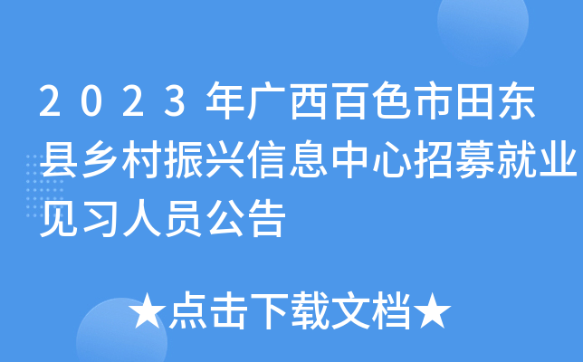 2023年广西百色市田东县乡村振兴信息中心招募就业见习人员公告