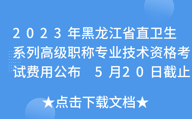 2023年黑龙江省直卫生系列高级职称专业技术资格考试费用公布 5月20日截止网上报名
