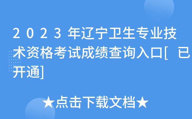2023年辽宁卫生专业技术资格考试成绩查询入口[已开通]