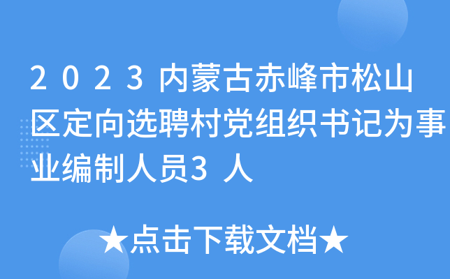 2023内蒙古赤峰市松山区定向选聘村党组织书记为事业编制人员3人