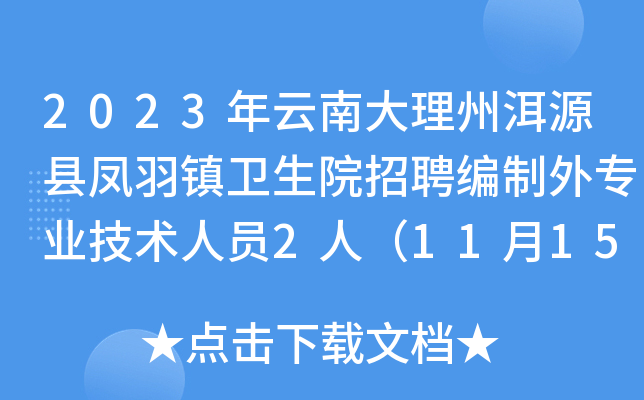 2023年云南大理州洱源县凤羽镇卫生院招聘编制外专业技术人员2人（11月15日起报名）