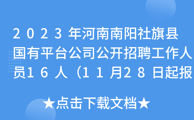 2023年河南南阳社旗县国有平台公司公开招聘工作人员16人（11月28日起报名）