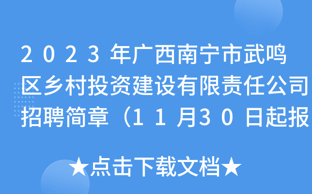 2023年广西南宁市武鸣区乡村投资建设有限责任公司招聘简章（11月30日起报名）