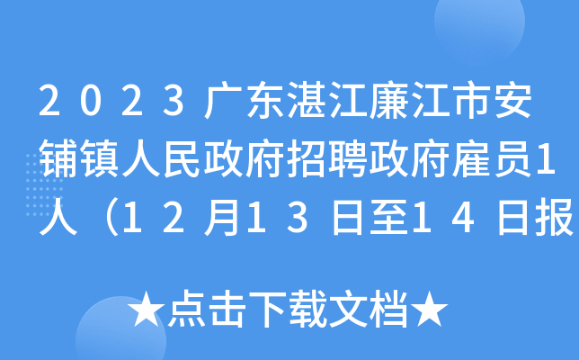 2023广东湛江廉江市安铺镇人民政府招聘政府雇员1人（12月13日至14日报名）