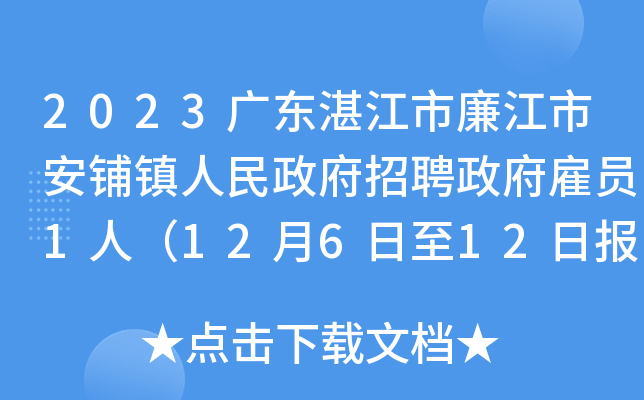 2023广东湛江市廉江市安铺镇人民政府招聘政府雇员1人（12月6日至12日报名）