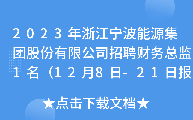 2023年浙江宁波能源集团股份有限公司招聘财务总监1名（12月8日-21日报名）