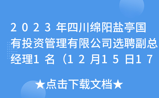 2023年四川绵阳盐亭国有投资管理有限公司选聘副总经理1名（12月15日17:00前报名）