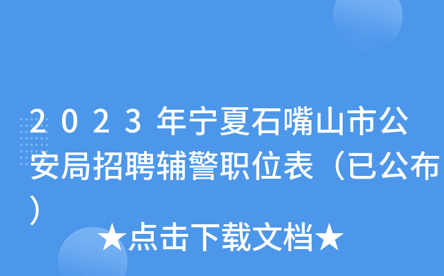 2023年宁夏石嘴山市公安局招聘辅警职位表（已公布）