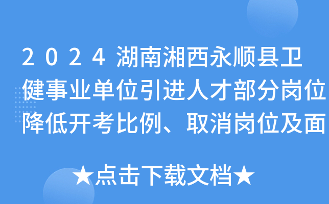 2024湖南湘西永顺县卫健事业单位引进人才部分岗位降低开考比例、取消岗位及面试公告