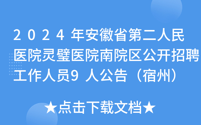 2024年安徽省第二人民医院灵璧医院南院区公开招聘工作人员9人公告（宿州）