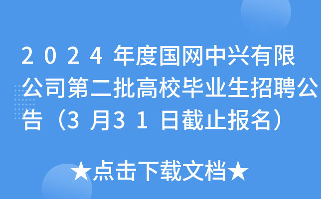 2024年度国网中兴有限公司第二批高校毕业生招聘公告（3月31日截止报名）