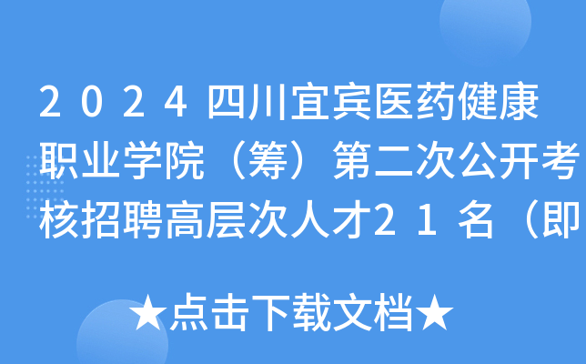 2024四川宜宾医药健康职业开云kaiyun(中国)院（筹）第二次公开考核招聘高层次人才21名（即日起报名）