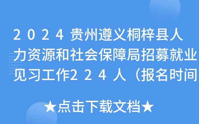 2024贵州遵义桐梓县人力资源和社会保障局招募就业见习工作224人（报名时间即日起）