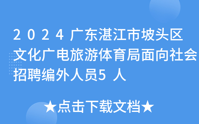 2024广东湛江市坡头区文化广电旅游体育局面向社会招聘编外人员5人