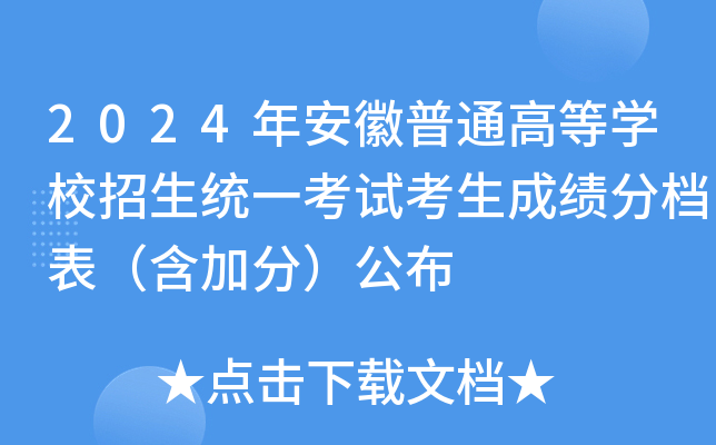 2024年安徽普通高等学校招生统一考试考生成绩分档表（含加分）公布