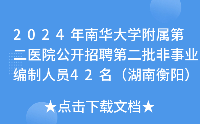 2024年南华大学附属第二医院公开招聘第二批非事业编制人员42名（湖南衡阳）