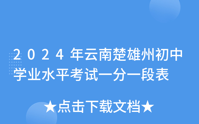 2024年云南楚雄州初中开云kaiyun(中国)业水平考试一分一段表