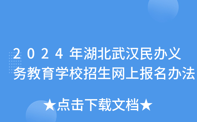 2024年湖北武汉民办义务教育学校招生网上报名办法