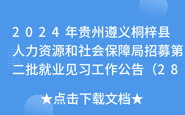 2024年贵州遵义桐梓县人力资源和社会保障局招募第二批就业见习工作公告（288名）