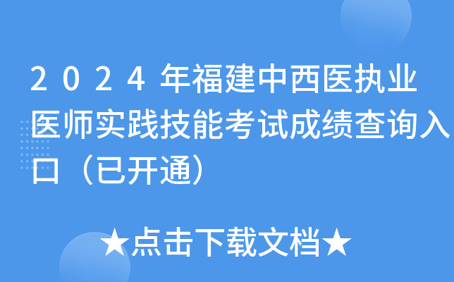 2024年福建中西医执业医师实践技能考试成绩查询入口（已开通）