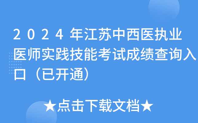2024年江苏中西医执业医师实践技能考试成绩查询入口（已开通）
