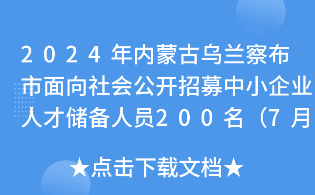 2024年内蒙古乌兰察布市面向社会公开招募中小企业人才储备人员200名（7月29日起报名）
