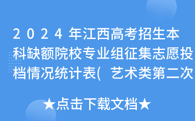 2024年江西高考招生本科缺额院校专业组征集志愿投档情况统计表(艺术类第二次征集)