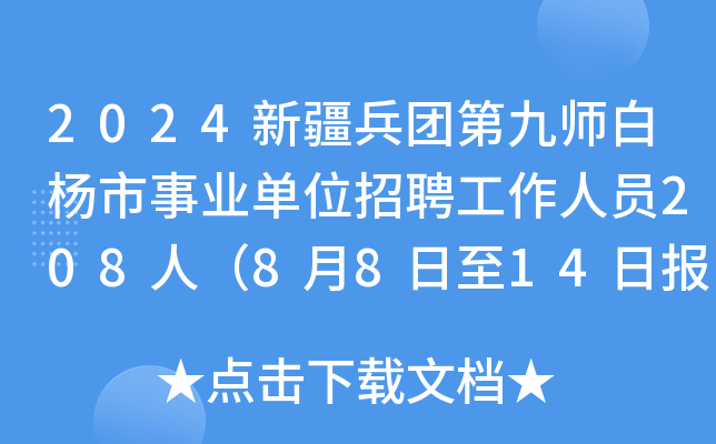 2024新疆兵团第九师白杨市事业单位招聘工作人员208人（8月8日至14日报名）