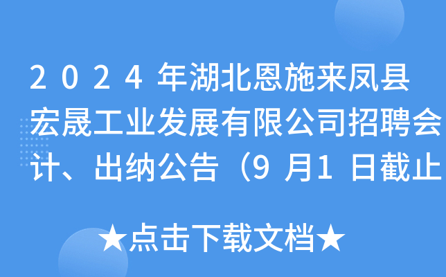 2024年湖北恩施来凤县宏晟工业发展有限公司招聘会计、出纳公告（9月1日截止报名）