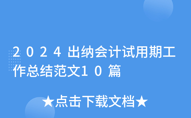 2024出纳会计试用期工作总结范文10篇