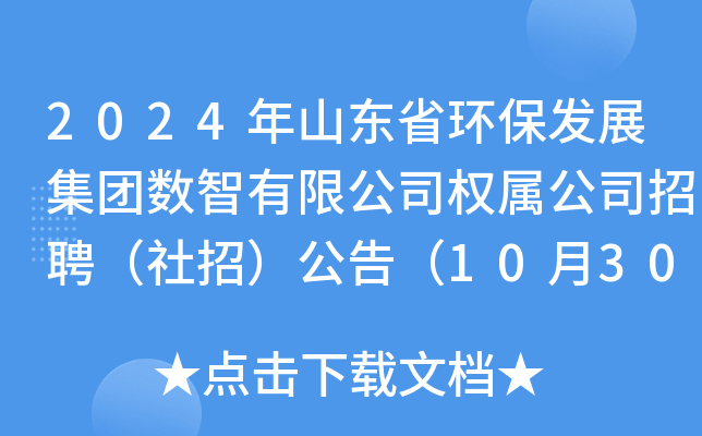 2024年山东省环保发展集团数智有限公司权属公司招聘（社招）公告（10月30日截止报名）