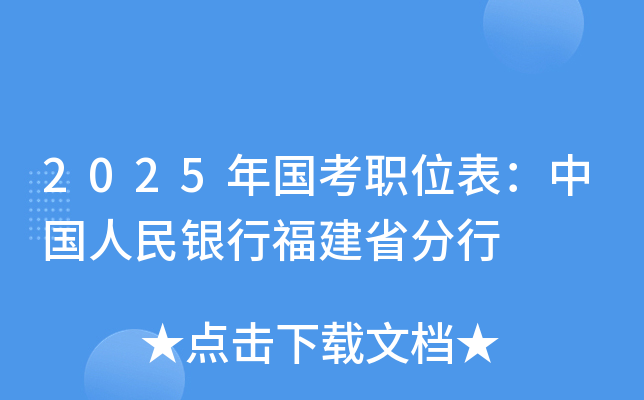 2025年国考职位表：中国人民银行福建省分行